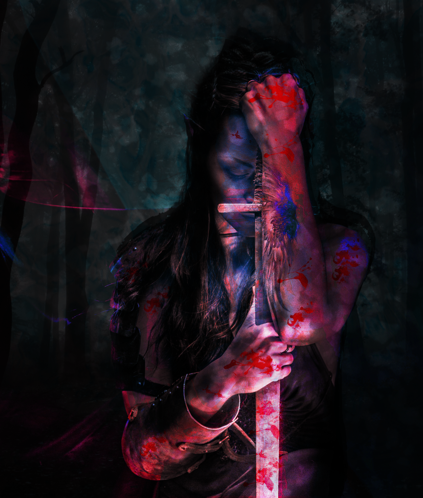 Warrior woman with bloodied sword